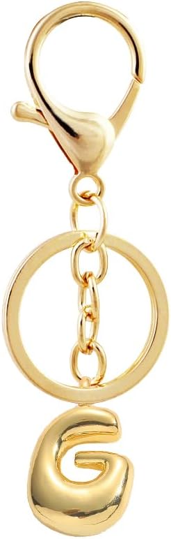 Bubble Letter Initial Keychain for Women Chunky 18 K Gold Plated Alphabet Handbag Bag Charms Purse Accessories Gift
