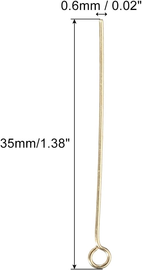 PATIKIL 200Pcs 304 Stainless Steel Jewelry Eye Pins 35mm 22 Gauge Gold Open Eye Pins for Jewelry Making DIY Craft Necklaces Bracelets Earrings