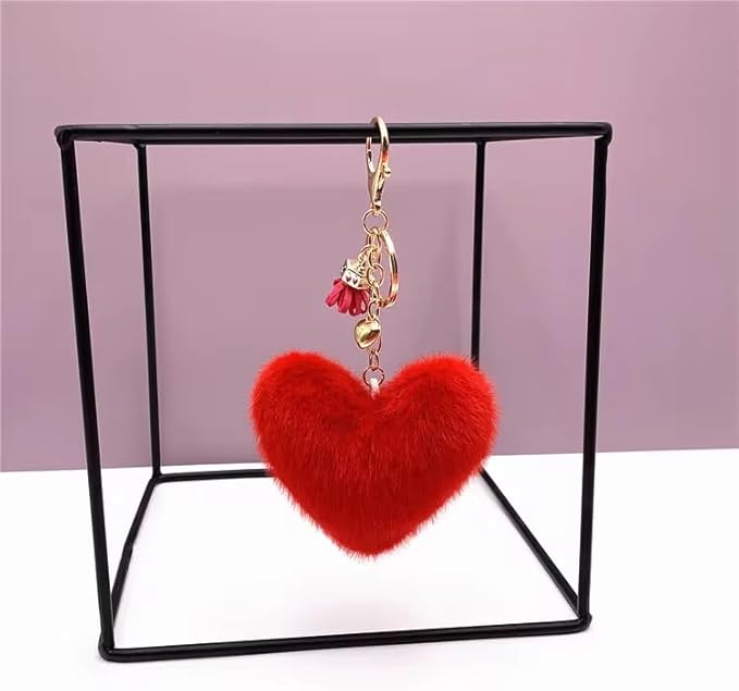 3Pcs Cherry Bag Charm Keychain Set 2025 – Faux Pearl Heart Puffball Pom Pom Purse Accessories Gift for Women Girls