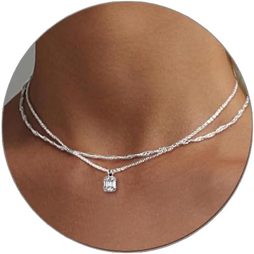 Luxval Diamond Pendant Gold Necklace for Women，Dainty 18k Gold Plated Choker Necklaces Simple Gold Jewelry Gifts for Women Girls
