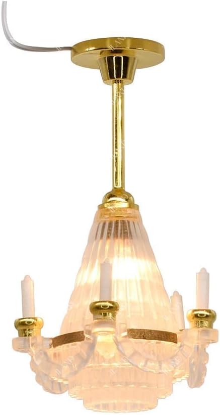 iLAND 1/12 Scale Accessories of Dollhouse Lights, Classic Miniature Lamp for Dollhouse Decoration, Brilliant Candle Chandelier w/Plug