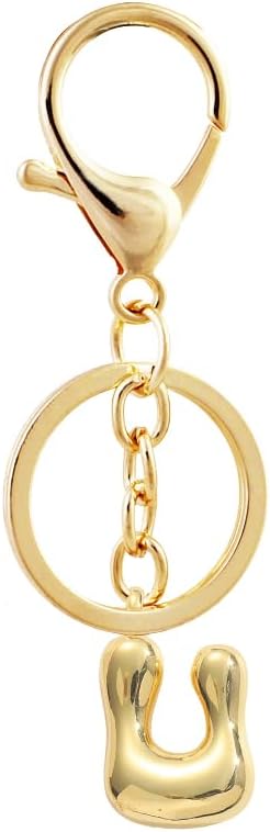 Bubble Letter Initial Keychain for Women Chunky 18 K Gold Plated Alphabet Handbag Bag Charms Purse Accessories Gift
