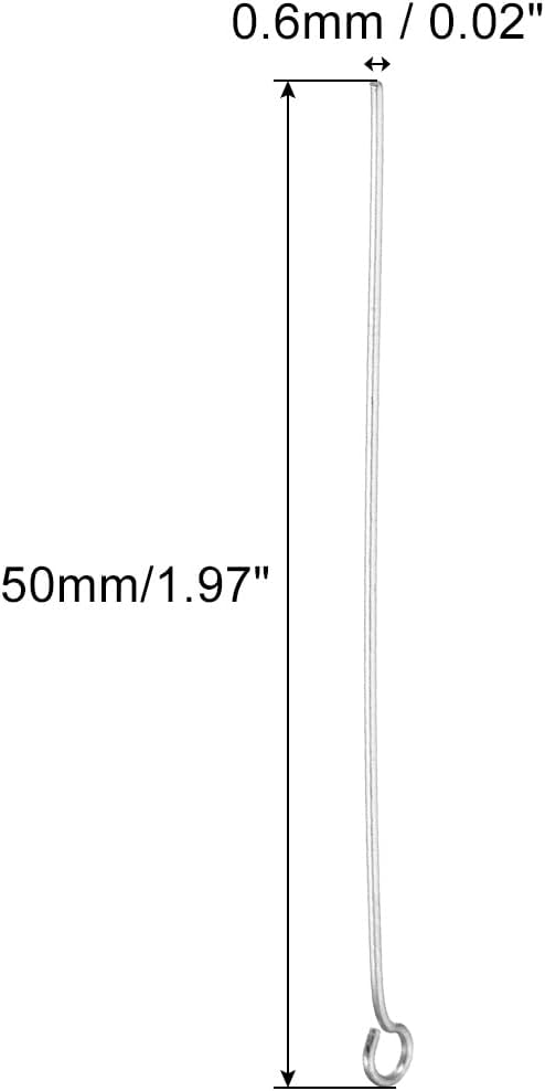 PATIKIL 300pcs Stainless Steel Eye Pins 0.6mm/24 Gauge 50mm Earring Flat Headpins for Jewelry Making Supplies Jewelry Findings, DIY Craft, Necklace, Silver