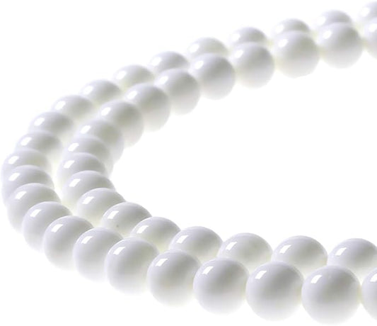 MJDCB 7A Natural Deep Sea White Shells Round Stone Beads for Jewelry Making DIY Bracelet Necklace (8mm)