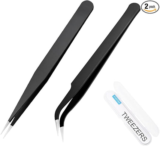 FIVETAS Lash Tweezers for Eyelash Extensions for Women Ingrown Hair Tweezers Pointed Precision Tweezers for Eyebrows & Ingrown Hair Removal