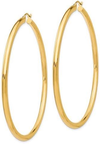 14K Yellow Gold Classic Real Hoop Earrings, (3mm Thick Tube)