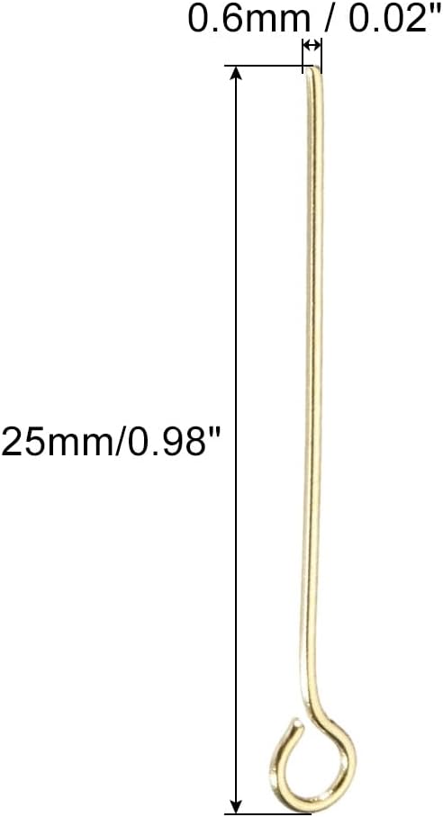 PATIKIL 300pcs Stainless Steel Eye Pins 0.6mm/24 Gauge 25mm Earring Flat Headpins for Jewelry Making Supplies Jewelry Findings, DIY Craft, Necklace, Gold