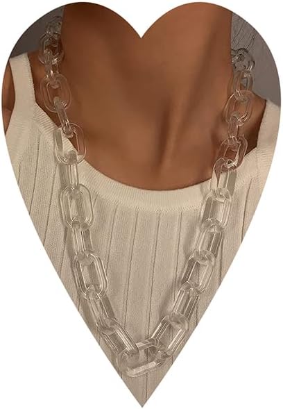 Wiwpar Long Acrylic Choker Necklace Paperclip Chain Necklace Minimalist Multicolor Chunky Chain Collar Necklace for Women (Clear)