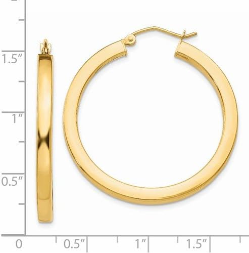 Large 14k Yellow Gold Square-Tubed Hoop Earrings (3mm Thick)