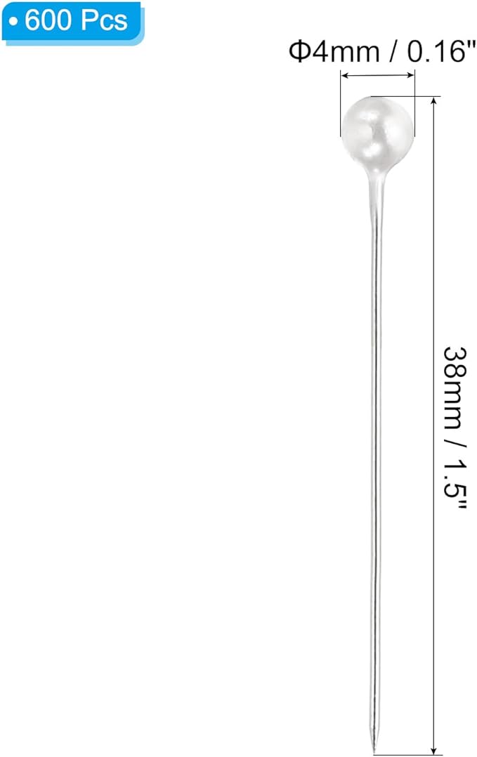 PATIKIL Sewing Pins, 600 Pcs 1.5 Inch Straight Pin with Plastic Pearlized Ball Head for Fabric, Decorative, Jewelry DIY, Craft and Sewing Project, White