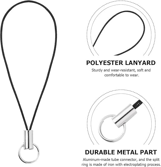 20 Pieces Silver Tone Black Lanyard Cell Phone Charm Split Ring Strap, Clasp Lariat Cord Strap For Mobile Cell Phone/Mp3/Mp4/Usb Flash Drive//Keyrin Clever Design, Cell Phone Charms