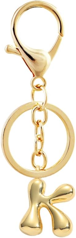 Bubble Letter Initial Keychain for Women Chunky 18 K Gold Plated Alphabet Handbag Bag Charms Purse Accessories Gift