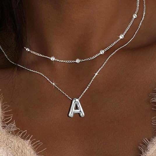 PANSHI Gold Initial Necklaces Gifts for Teen Girls Women Girlfriend Teen Girl Gifts Trendy Stuff Layered Bubble Letter Necklace Gold Jewelry Birthday Gift