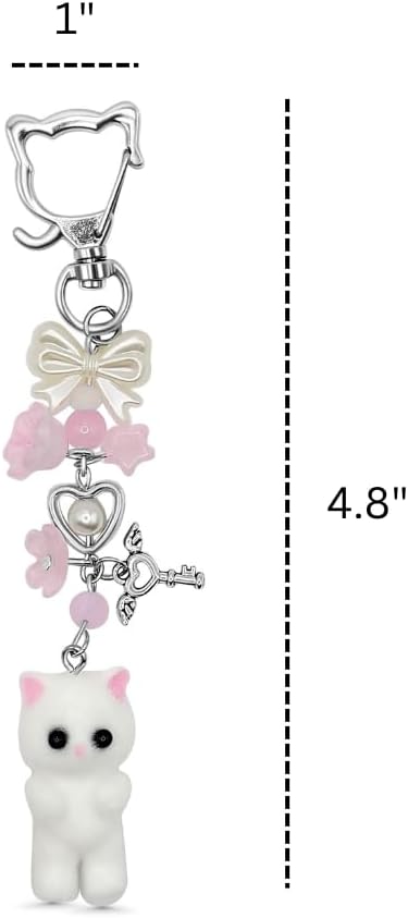 Keychain, Gifts for Animal & Anime Lovers, Y2K Heart Bow Pendant, Women Girls Kawaii Bag Charm