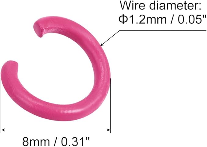 uxcell Open Jump Rings, 8mm Colorful O-Ring Connectors for DIY Crafts Jewelry Making, Carbon Steel, Rose Red, 200Pcs