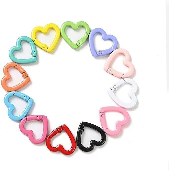 20mm Heart-Shaped Spring Keychain Clips-Zinc Alloy Carabiner Hooks,Trigger Snap Clips,Key Ring Hooks for Bags,Purses,Handbags-DIY Craft Buckles,Valentines Day Accessories,6 Random Colorful Mixed Alloy