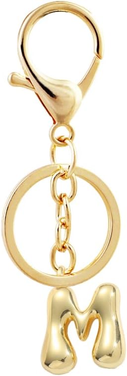 Bubble Letter Initial Keychain for Women Chunky 18 K Gold Plated Alphabet Handbag Bag Charms Purse Accessories Gift