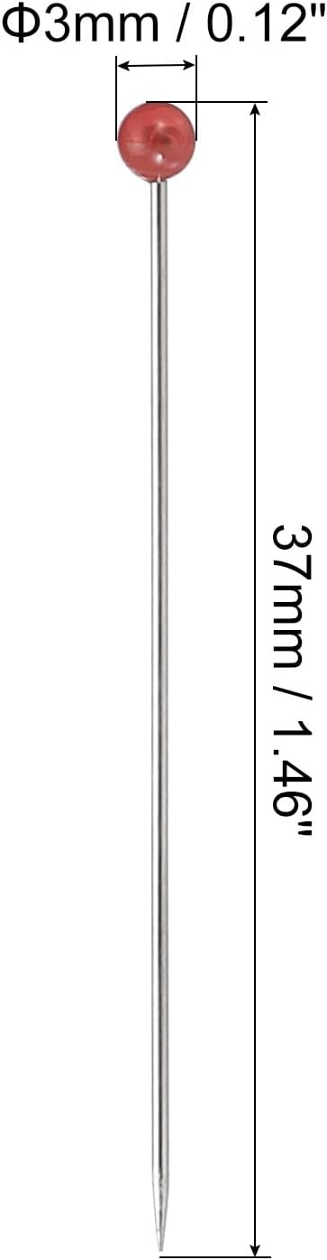 PATIKIL Sewing Pins, 200 Pcs 1.5 Inch Pearlized Ball Head Pins Straight Pin for Fabric, Decorative, Cloth Making, DIY, Red