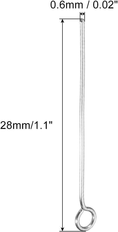 PATIKIL 300pcs Stainless Steel Eye Pins 0.6mm/24 Gauge 28mm Earring Flat Headpins for Jewelry Making Supplies Jewelry Findings, DIY Craft, Necklace, Silver