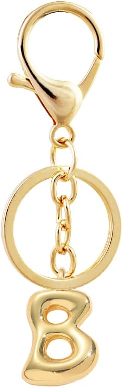 Bubble Letter Initial Keychain for Women Chunky 18 K Gold Plated Alphabet Handbag Bag Charms Purse Accessories Gift