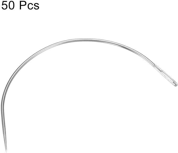 HARFINGTON 50Pcs Curved Needles 5" C Type Weaving Sewing Needles Wig Making Upholstery Big Eye for Carpet Leather Canvas Repairing Blocking Knitting