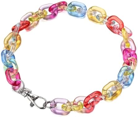Punk Acrylic Colorful Leopard Print Clear Chain Necklace Rainbow Thick Paper Clip Necklace for Women Men Gift Hip Hop Geometric Bar Jewelry