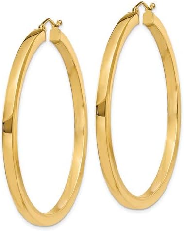 Large 14k Yellow Gold Square-Tubed Hoop Earrings (3mm Thick)