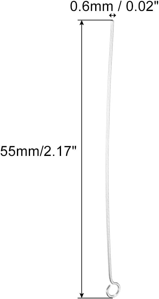 PATIKIL 200Pcs 304 Stainless Steel Jewelry Eye Pins 55mm 22 Gauge Silver Open Eye Pins for Jewelry Making DIY Craft Necklaces Bracelets Earrings