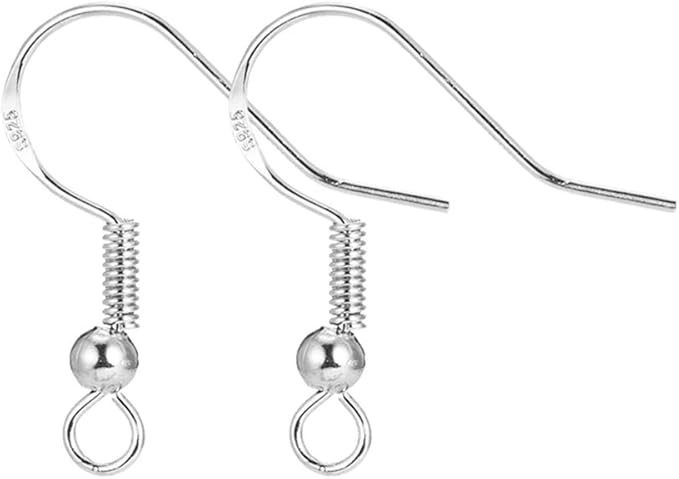 Silver Hypo-allergenic Earring Hooks - 120 Pcs /60 Pairs S925 Sterling Silver Plated Ear Wires Fish Hooks for Jewelry Making, Jewelry Findings Parts with Rubber Earring Backs Stopper for DIY Earrings