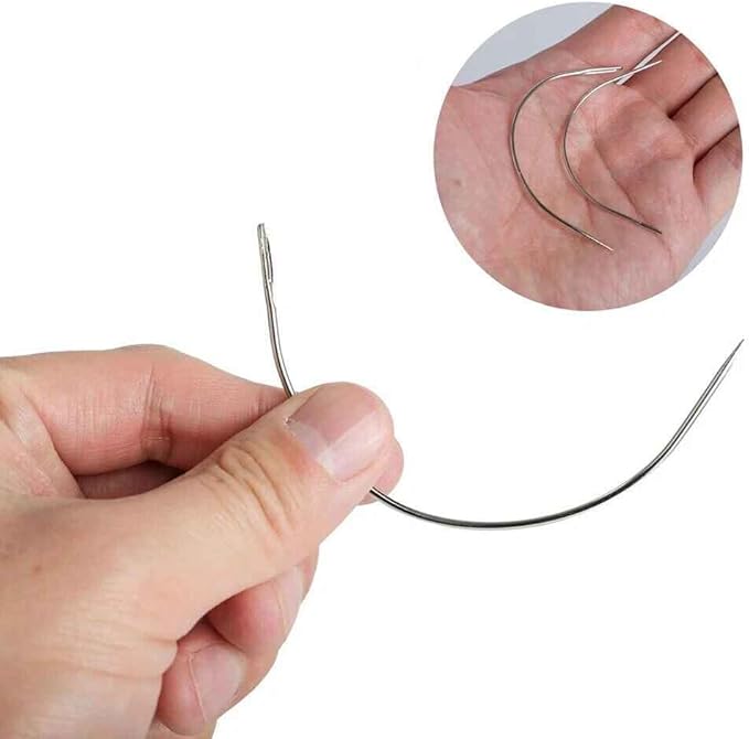 8 PCS 4 Sizes Curved Leather Hand Sewing Needles C Sewing Needles Heavy Duty Curved Leather Needles for Leather Projects Carpet or Canvas Wig Making(2/2.5/3/3.5 Inch)