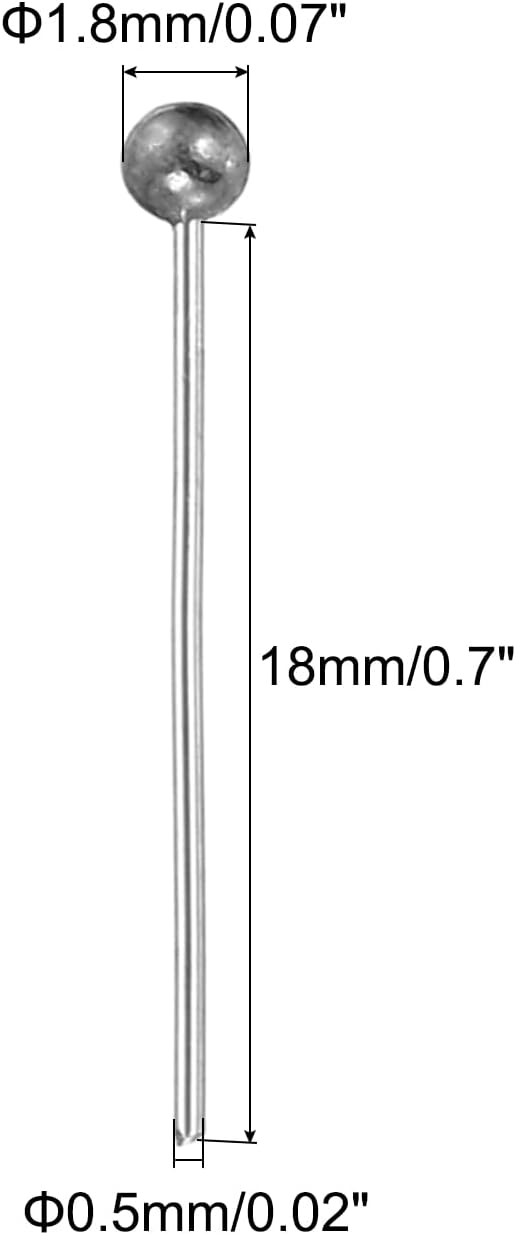 PATIKIL 100Pcs White Gold Ball Head Pins Jewelry Making 24 Gauge 18mm Wire Head Pins Brass Round Ball Head Pins Metal End Head Pins for DIY Craft Necklaces Bracelets Earrings