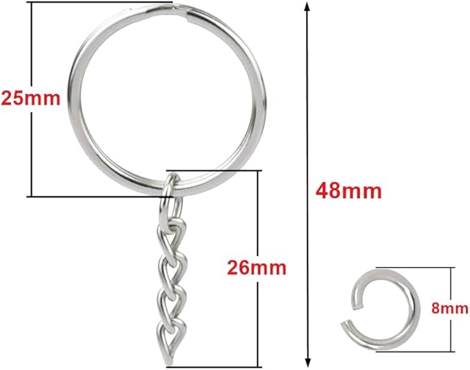 100Sets 1 inch Keychain Rings Silver Split Round Key Ring with Chain and Open Jump Rings for DIY Keychain Making Crafts