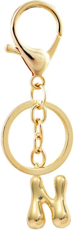 Bubble Letter Initial Keychain for Women Chunky 18 K Gold Plated Alphabet Handbag Bag Charms Purse Accessories Gift