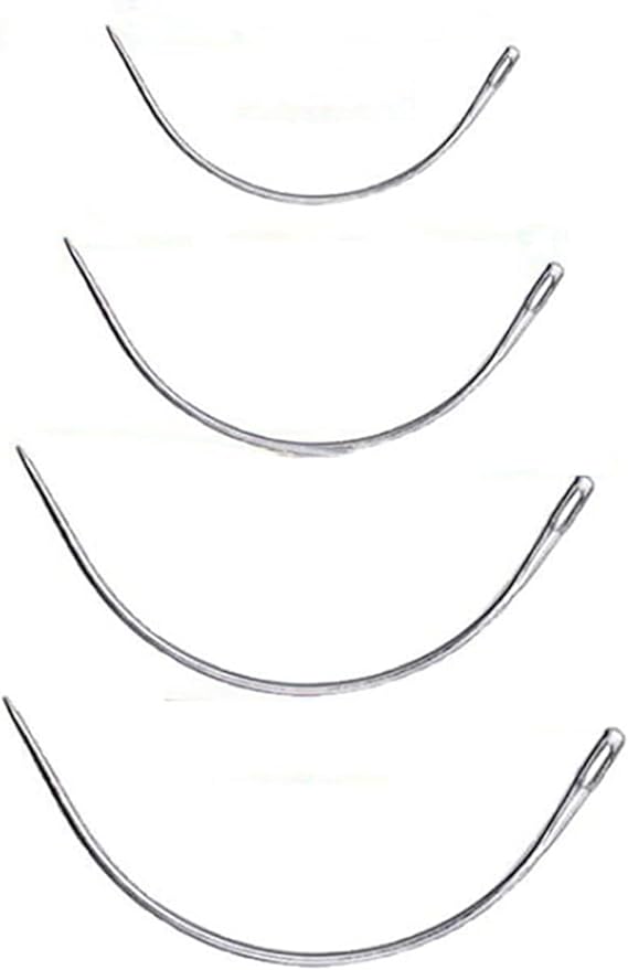 4 Pcs Silver Curved Leather Sewing Needles, Heavy Duty, Set for Weaving, Crafts & Repairing