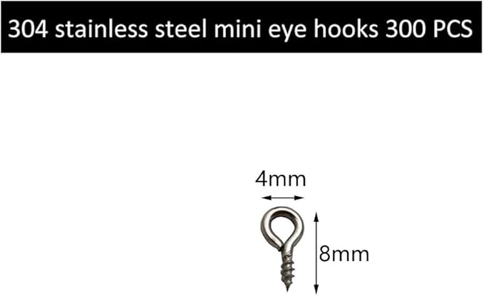 Small Screw Eye Pins (304) Stainless Steel 4mm x 8mm Eyelet Hook for Jewelry Tiny Hook Mini Screws Hooks Ring 300 Pcs