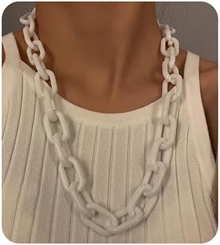 Wiwpar Long Acrylic Choker Necklace Paperclip Chain Necklace Minimalist Multicolor Chunky Chain Collar Necklace for Women (White)