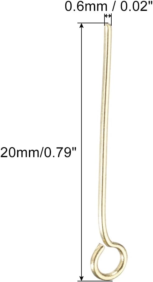 PATIKIL 300pcs Stainless Steel Eye Pins 0.6mm/24 Gauge 20mm Earring Flat Headpins for Jewelry Making Supplies Jewelry Findings, DIY Craft, Necklace, Gold