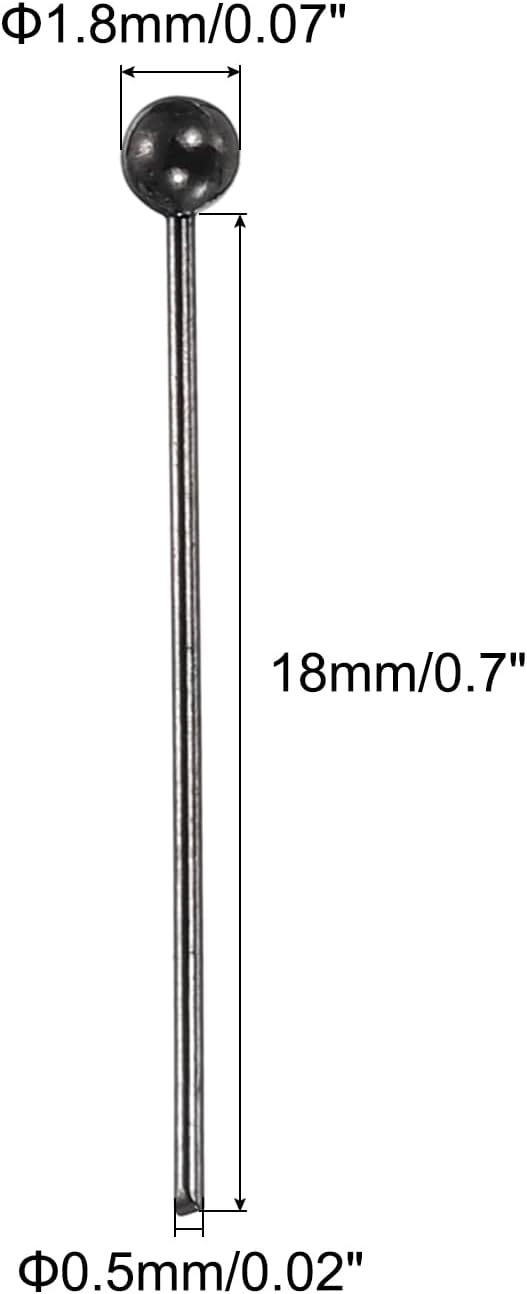 PATIKIL 100Pcs Matte Black Ball Head Pins Jewelry Making 24 Gauge 18mm Wire Head Pins Brass Round Ball Head Pins Metal End Head Pins for DIY Craft Necklaces Bracelets Earrings