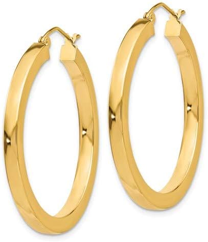 Large 14k Yellow Gold Square-Tubed Hoop Earrings (3mm Thick)