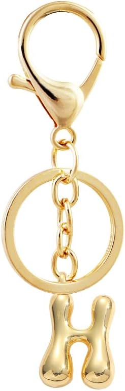 Bubble Letter Initial Keychain for Women Chunky 18 K Gold Plated Alphabet Handbag Bag Charms Purse Accessories Gift