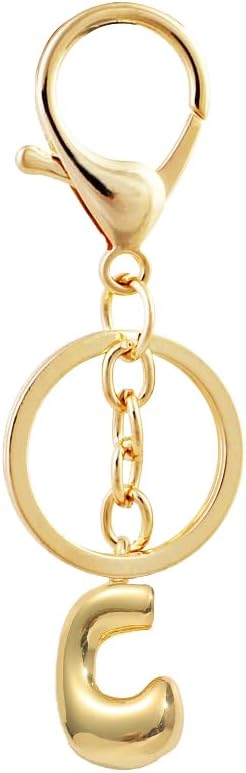 Bubble Letter Initial Keychain for Women Chunky 18 K Gold Plated Alphabet Handbag Bag Charms Purse Accessories Gift