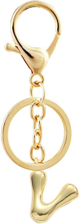 Bubble Letter Initial Keychain for Women Chunky 18 K Gold Plated Alphabet Handbag Bag Charms Purse Accessories Gift