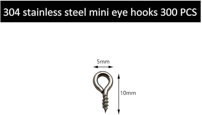 (304) Stainless Steel Small Screw Eye Pins Jewelry Making 5mm x 10mm Eyelet Hooks Screws Ring 300 Pcs Mini Screw Hooks