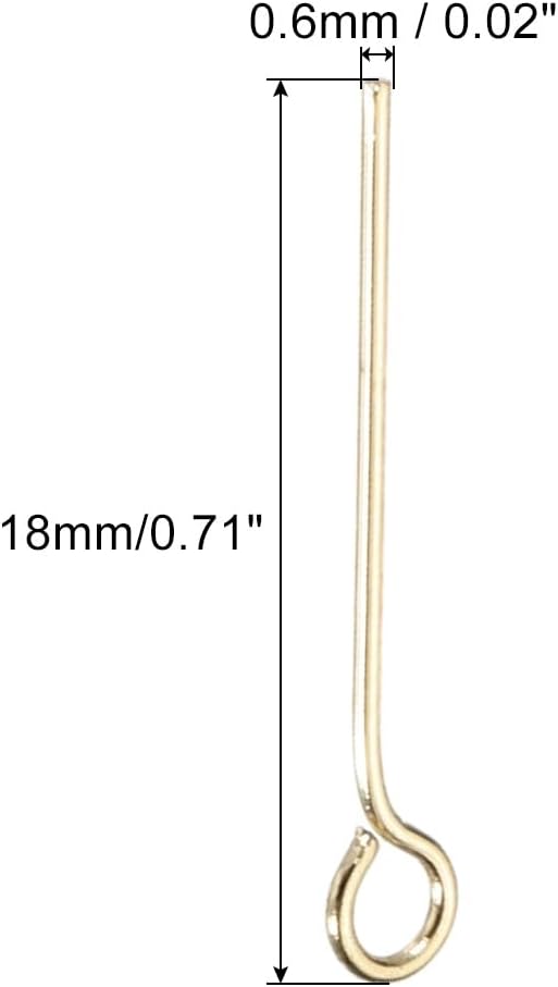 PATIKIL 300pcs Stainless Steel Eye Pins 0.6mm/24 Gauge 18mm Earring Flat Headpins for Jewelry Making Supplies Jewelry Findings, DIY Craft, Necklace, Gold