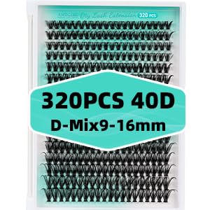Lash Clusters Wispy 320PCS Eyelash Extension 40D Cluster Lashes Individual Lashes DIY Lash Extension Natural Look Cluster Eyelash Extensions Soft False Eyelashes at Home for Beginners(D-Mix9-16mm)