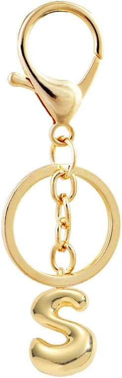 Bubble Letter Initial Keychain for Women Chunky 18 K Gold Plated Alphabet Handbag Bag Charms Purse Accessories Gift