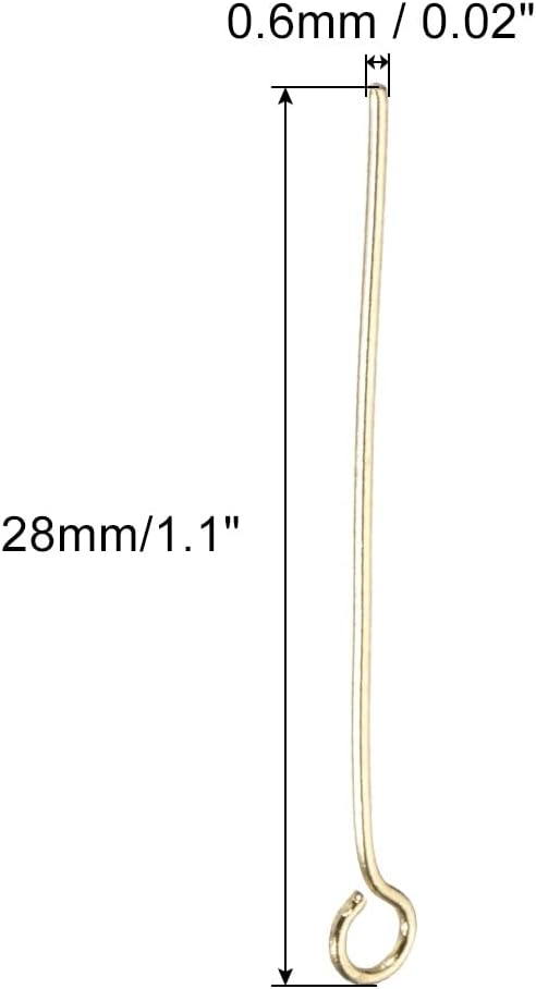 PATIKIL 300pcs Stainless Steel Eye Pins 0.6mm/24 Gauge 28mm Earring Flat Headpins for Jewelry Making Supplies Jewelry Findings, DIY Craft, Necklace, Gold