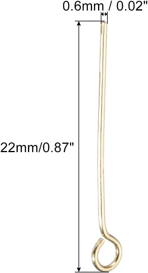 PATIKIL 300pcs Stainless Steel Eye Pins 0.6mm/24 Gauge 22mm Earring Flat Headpins for Jewelry Making Supplies Jewelry Findings, DIY Craft, Necklace, Gold