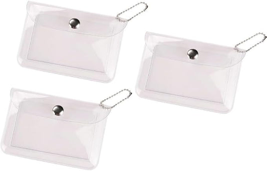 3 Pcs Clear Womens Card Holder Wallet Small Coin Purse Keychain Mini Change Pouch Credit Card Case Coin Purses and Pouches, Plastic PVC Coin Wallet
