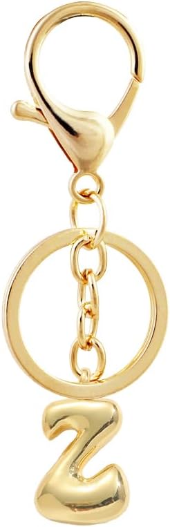 Bubble Letter Initial Keychain for Women Chunky 18 K Gold Plated Alphabet Handbag Bag Charms Purse Accessories Gift